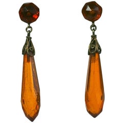 Antique Art Deco Amber Drop Earrings