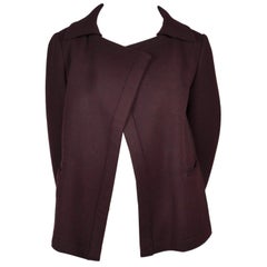 1990s Vintage Yohji Yamamoto Cropped Jacket Purple Plum Wool in Open Front Style