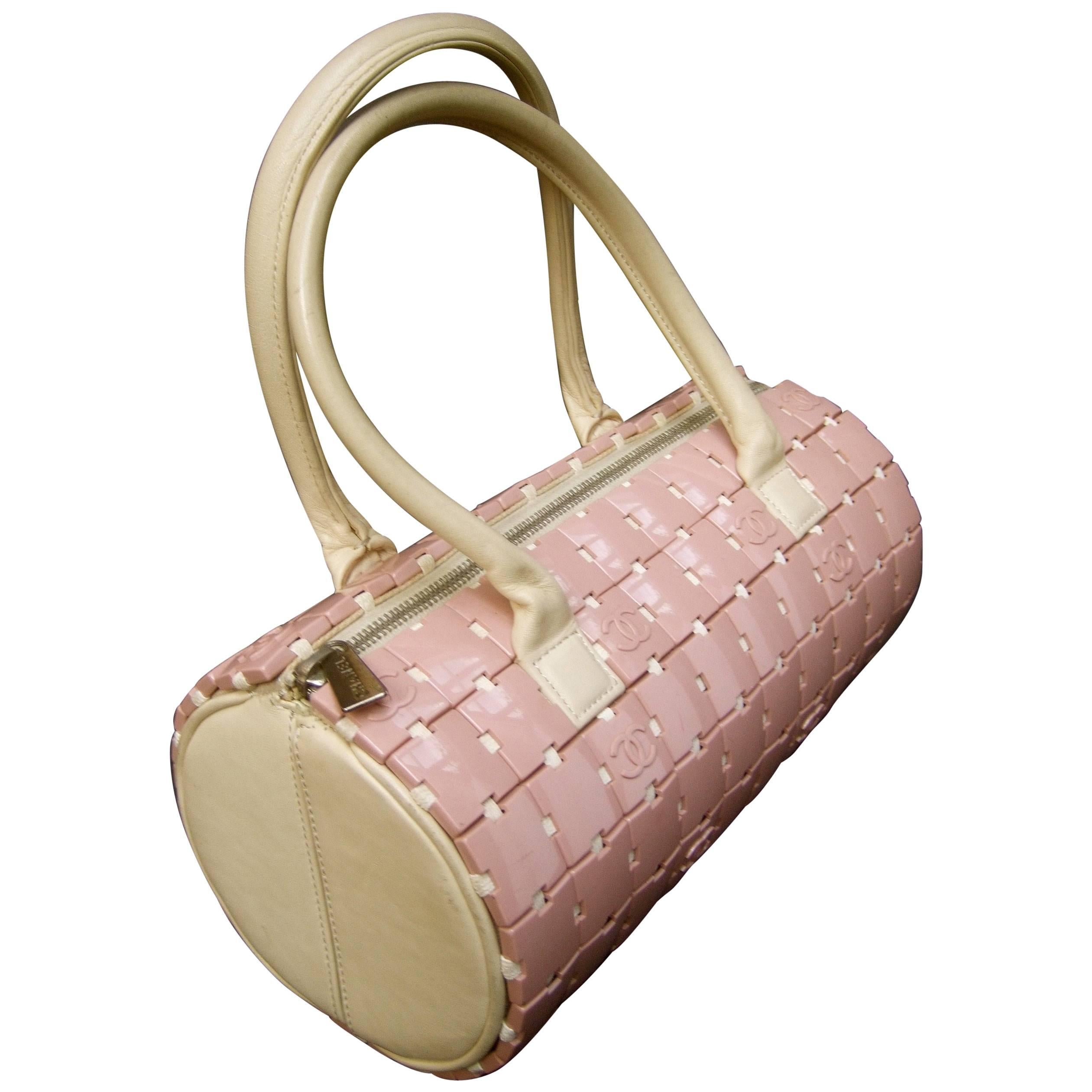 Chanel Rare Mauve Pink Lucite Tile Leather Cylinder Handbag  