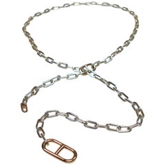 Vintage RARE Hermès Long Necklace Féria Silver and Gold 18k / Good Condition 