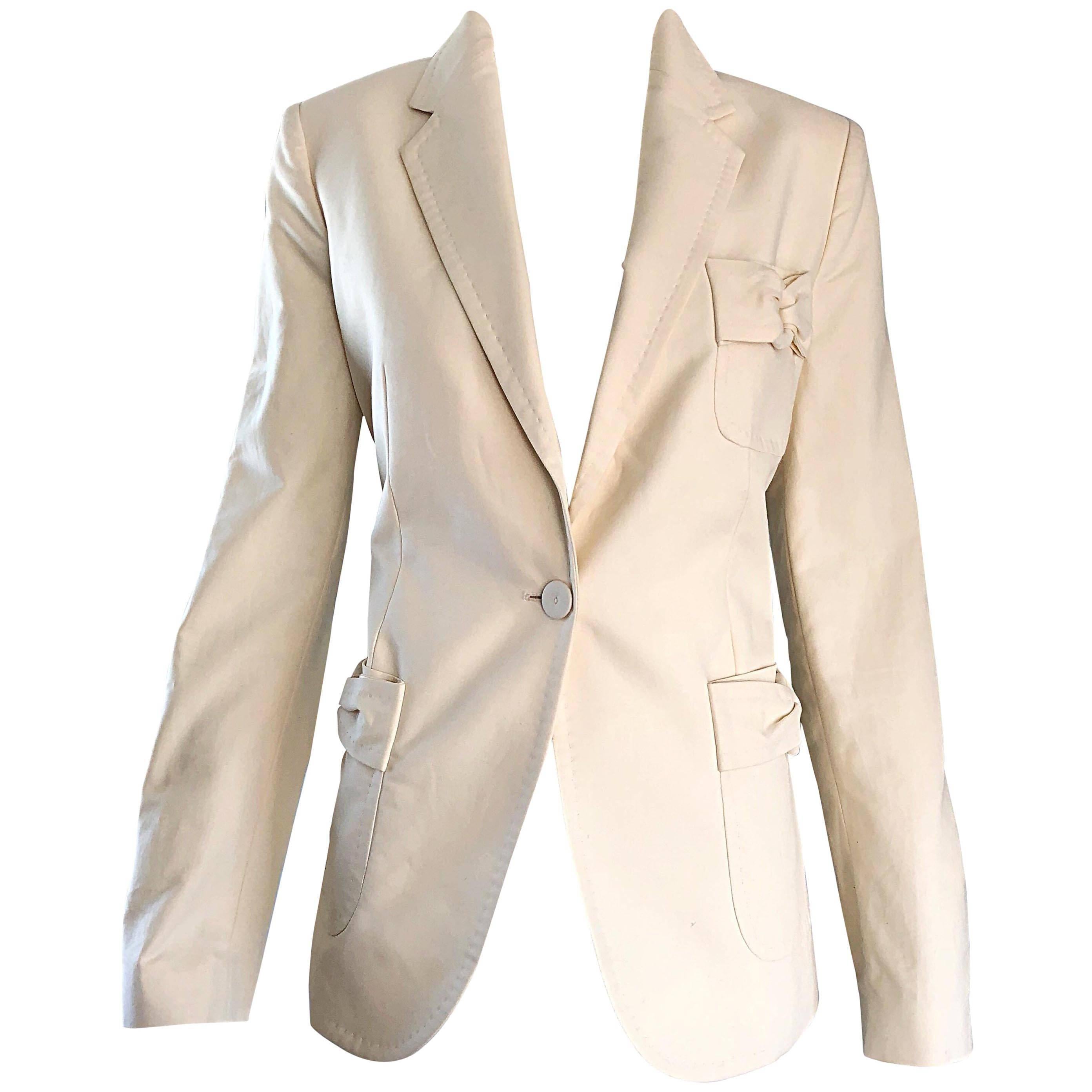 1990s Viktor & Rolf Brand New Ivory Off White Sz 44 10 Cotton 90s Blazer Jacket 