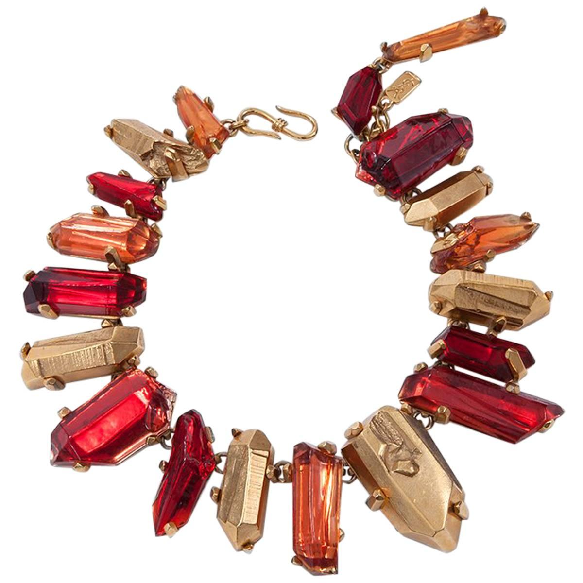 Yves Saint Laurent Gold and Red Quartz Collar Necklace