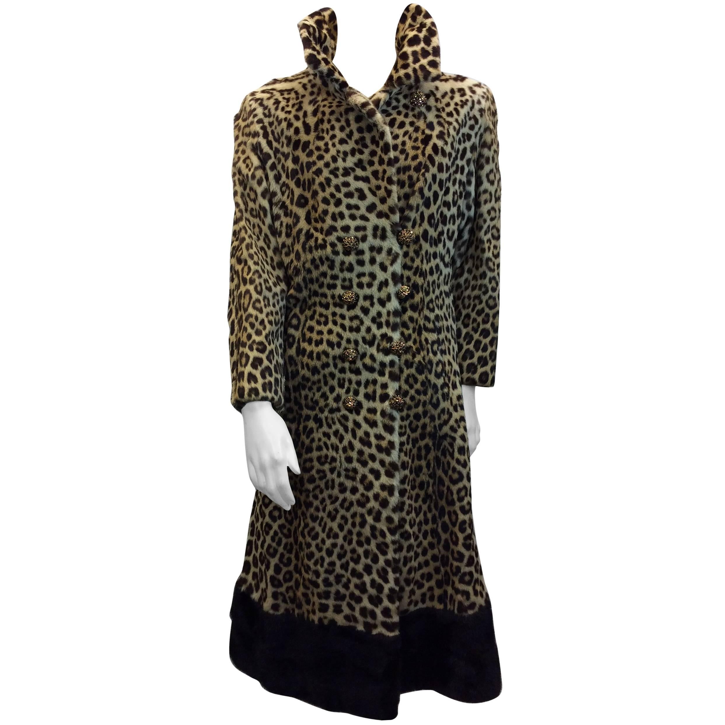 Vintage Mink & Leopard Calf Length Coat For Sale