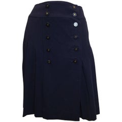 Chanel Navy Pleated Wool Skirt