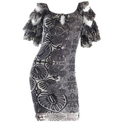 Vintage Jean Paul Gaultier Black and White Batik Print 1990s Flamenco Mini Dress