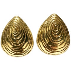 80'S Gold Plate Organic Form Fuax Bois Earrings By, Givenchy