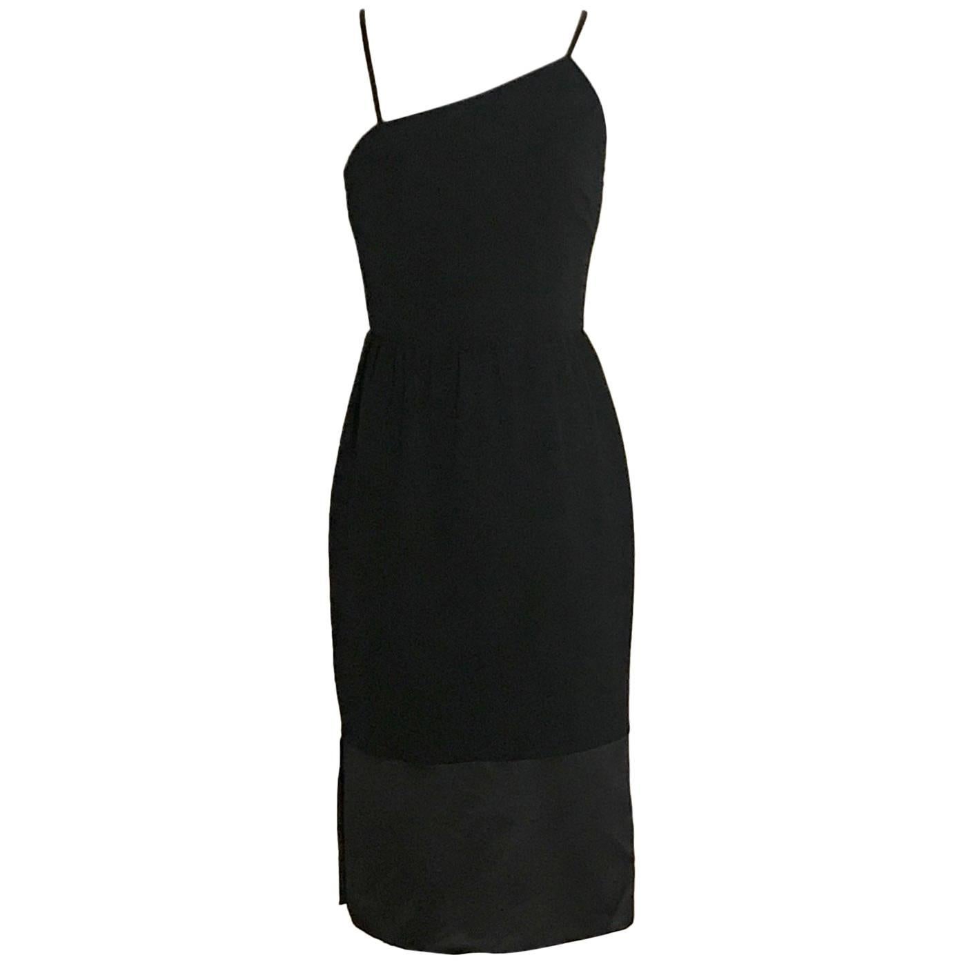 Chanel Little Black Dress with Silk Trim and Asymmetrical Top,  1990s 