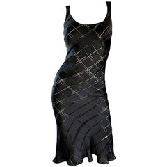 Rare Early John Galliano 1990s Black + Sheer Panels Black Silk Bias Cut Dress
