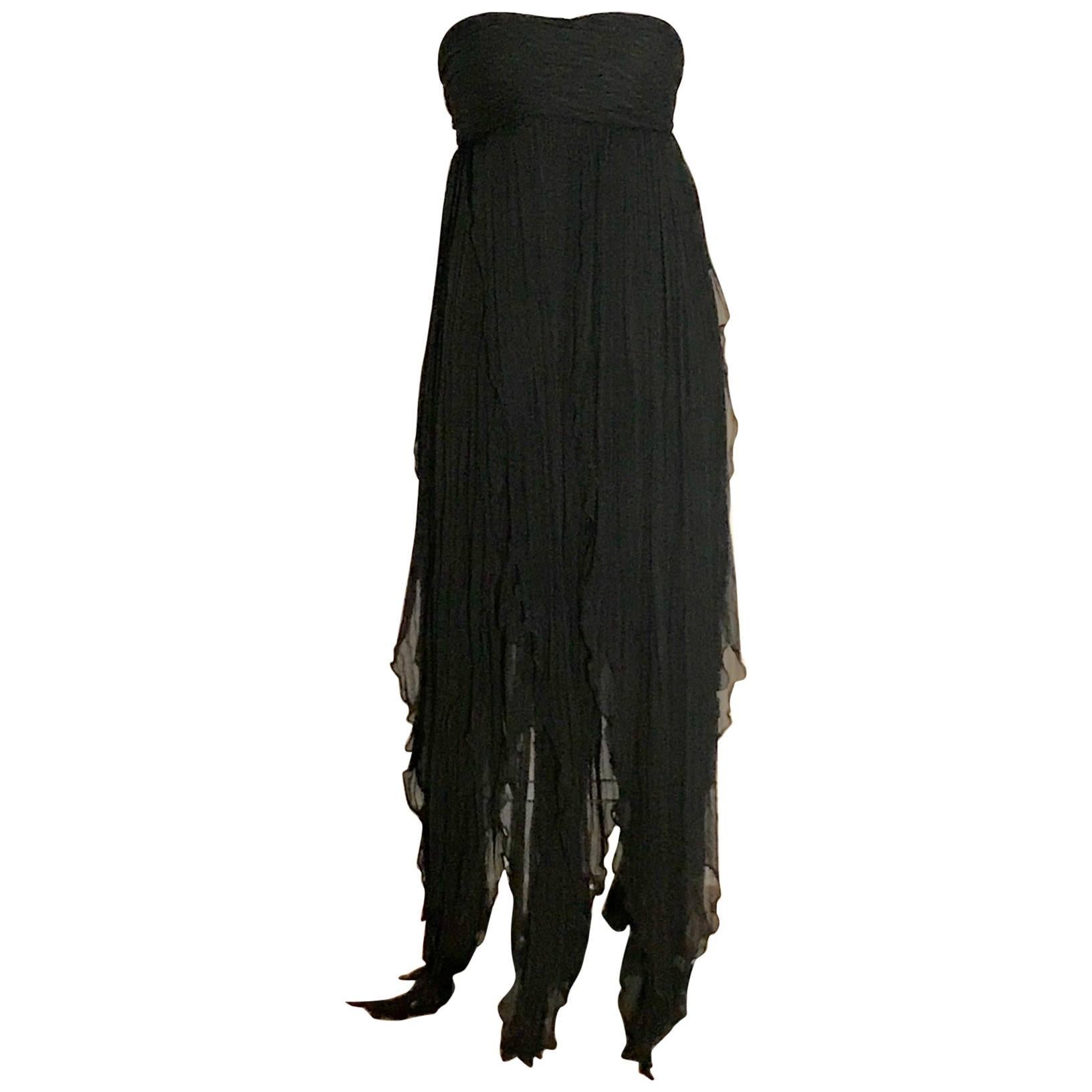 Alexander McQueen Black Silk Stripe Strapless Dress Gown with Floaty Skirt, 2008