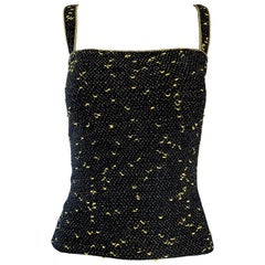 Vintage 1970s Yves Saint Laurent Black and Gold Lurex Metallic Knit Sleeveless Tank Top