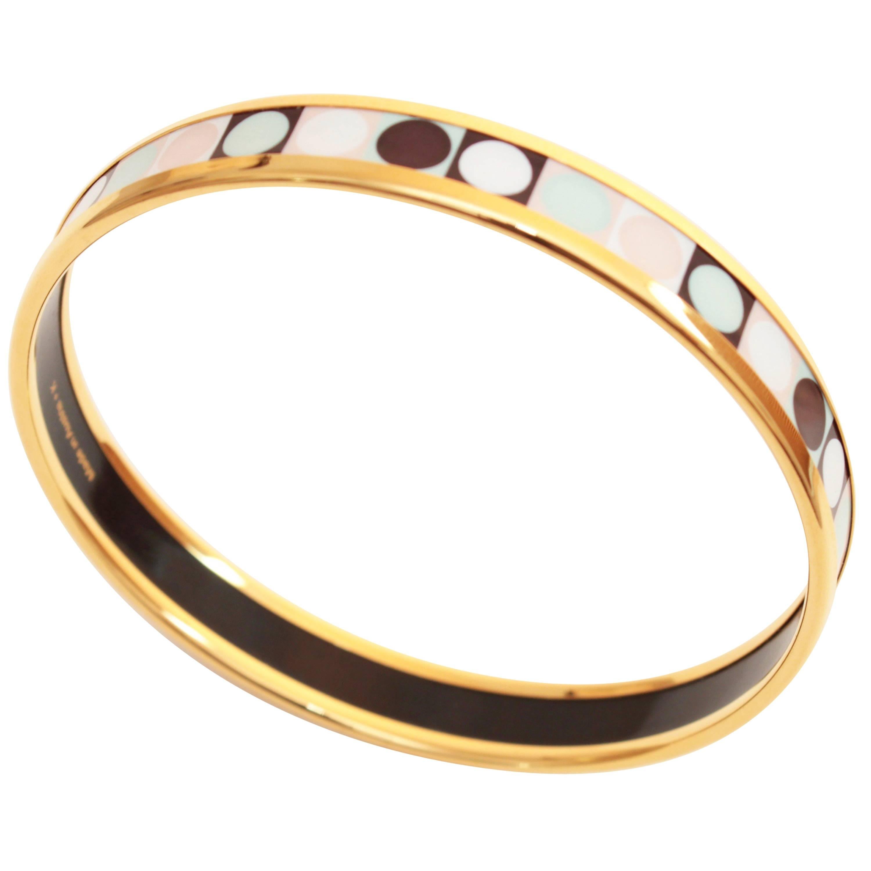 Hermes Narrow Enamel Bracelet Colorful Dots Bangle Gold Plated Size 62 + Box 
