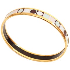 Hermes Narrow Enamel Bracelet Colorful Dots Bangle Gold Plated Size 62 + Box