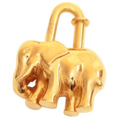 Rare Hermes Elephant Cadena Charm Lock Gold Plated 1988 + Box