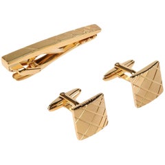 Lanvin NEW Gold Textured Men's Suit Tie Clip and Cufflinks Gift Set