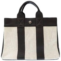 Hermès Canvas Black Leather Trim pour hommes Weekender Large Carryall Travel Tote Bag