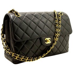 Vintage CHANEL Double Face Chain Shoulder Bag Black Quilted Flap Lambskin