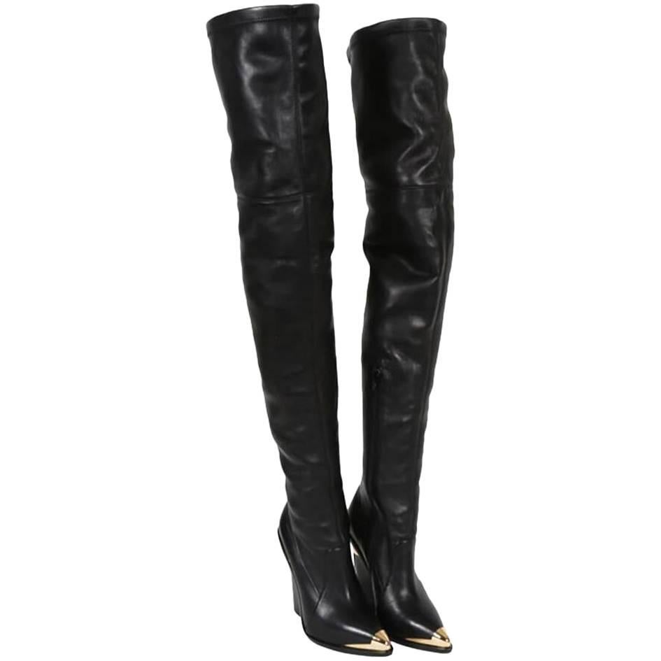 New Versace Over-the-knee Gold-tone Hardware Black Boots 36 - 6