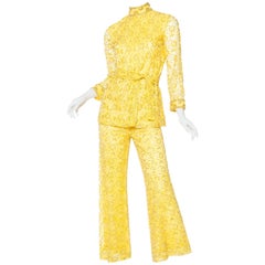 1960s Gold Beaded Lace Pant Suit