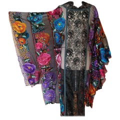 Retro 1950s Caftan with Traditional Mexican Embroidery Panels and Mixed Lace