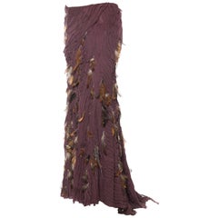 2000S NAEEM KHAN Eggplant Purple Silk Crinkle Chiffon Bias Strip Maxi Skirt Ado