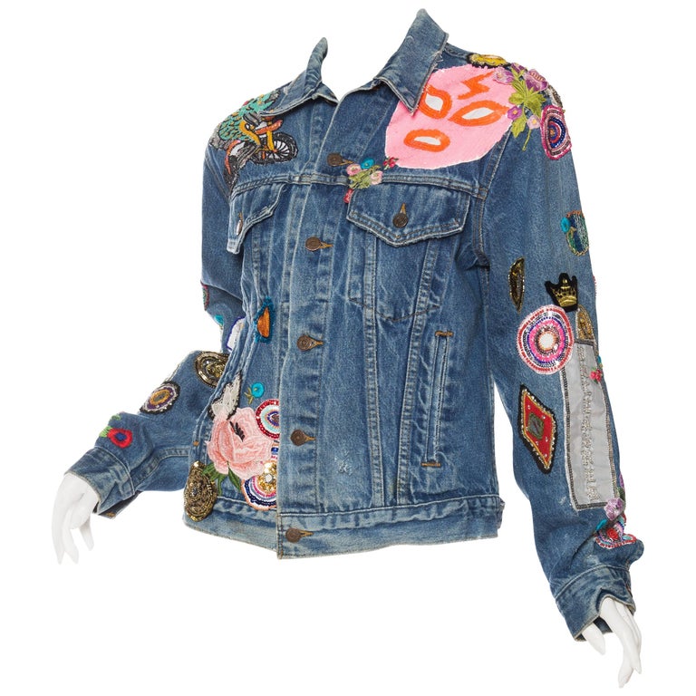 Gucci style embellished Levi jean jacket, Unleased collaboration at 1stDibs