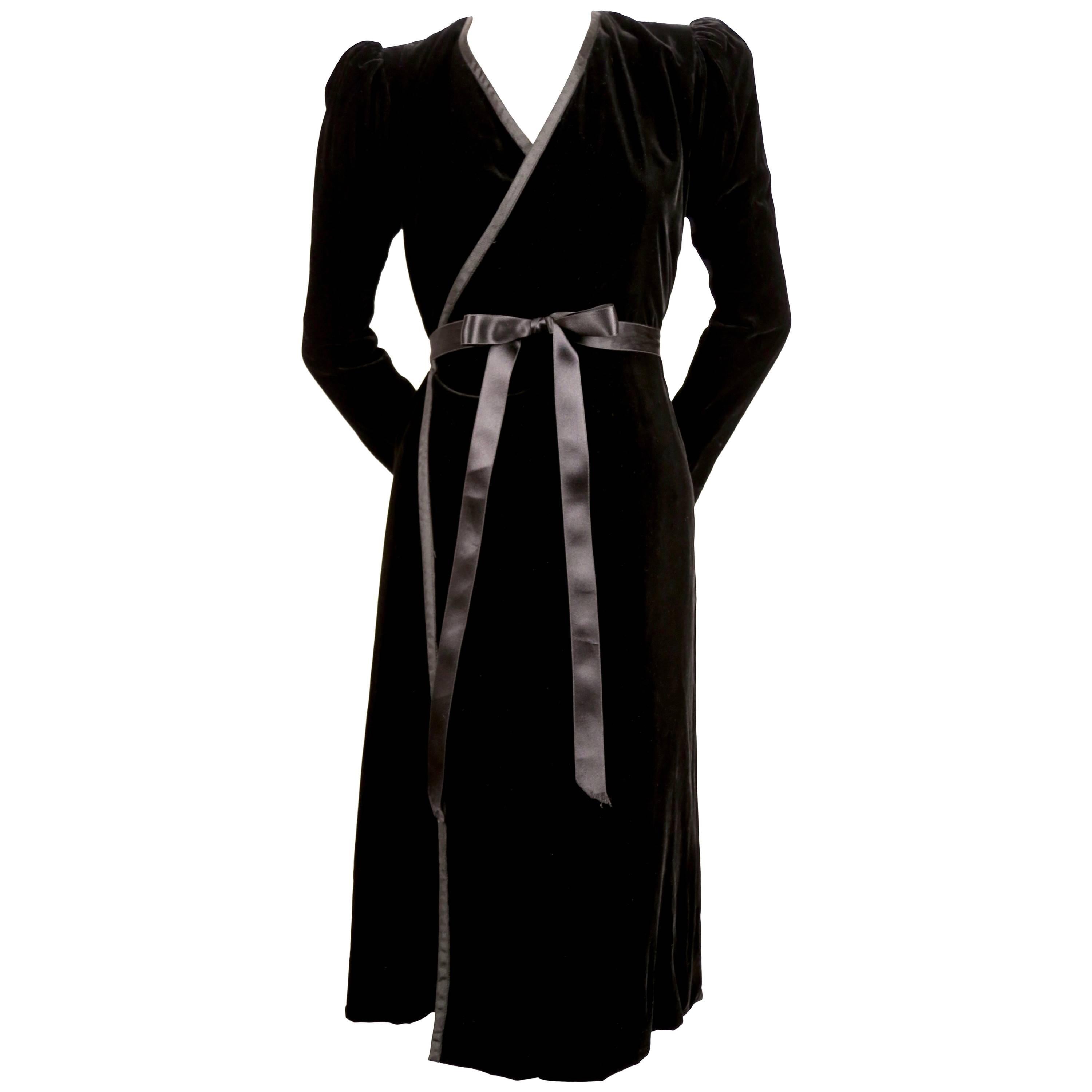Yves Saint Laurent black velvet wrap dress, 1970s 