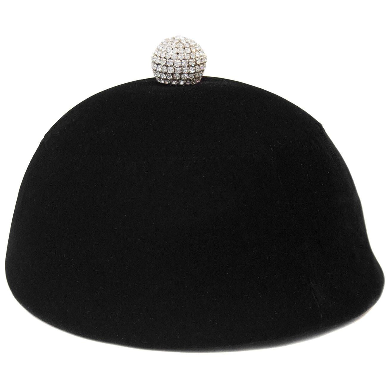 1950s Givenchy Black Velvet Hat with Rhinestone Detail 
