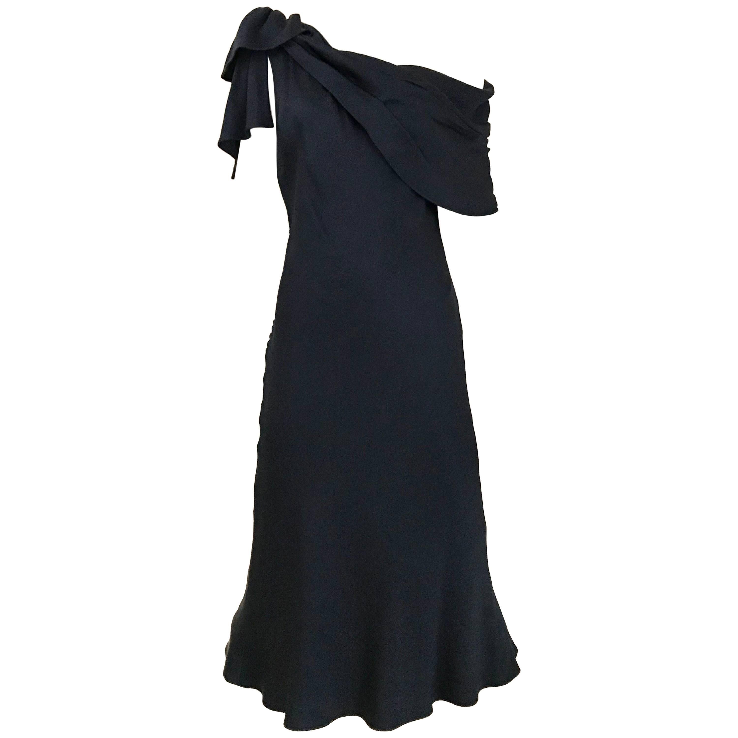 Christian Dior  Galliano Navy Blue Silk charmeuse  One Shoulder Cocktail Dress