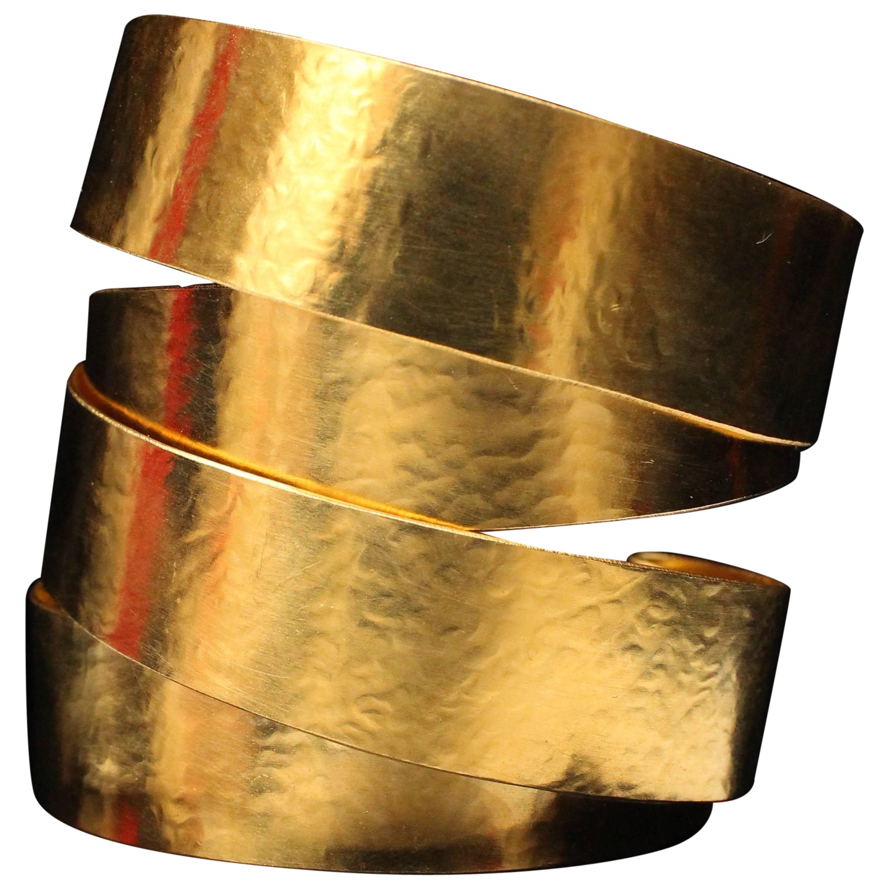 2000s Herve Van Der Straeten openwork gilded metal cuff bracelet