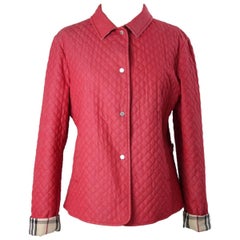 Used Burberry London quilted red jacket woman nova check size 48 slim fit