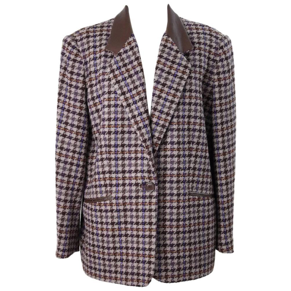 Laura Biagiotti vintage tweed jacket brown women size 48 wool check made italy For Sale