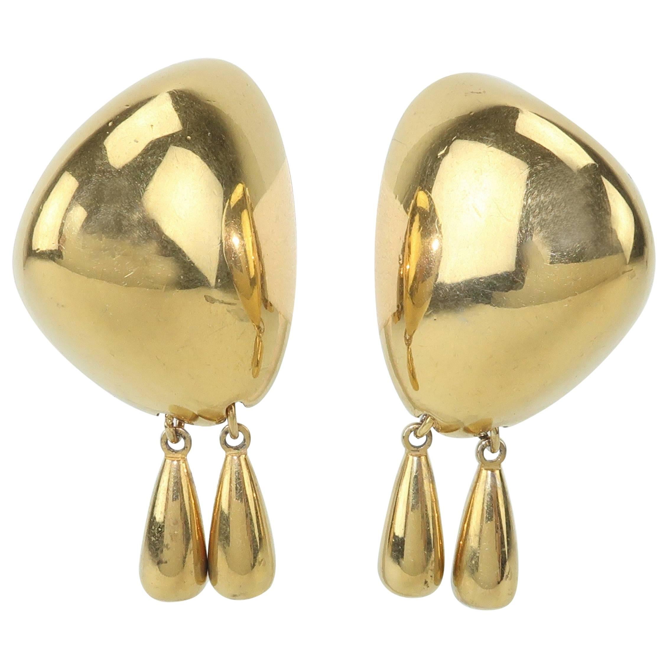 Vintage Liz Claiborne Modernist Gold Tone Clip On Earrings