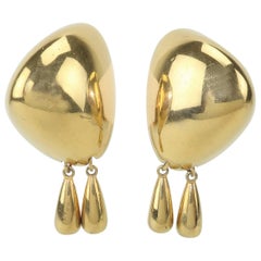 Retro Liz Claiborne Modernist Gold Tone Clip On Earrings