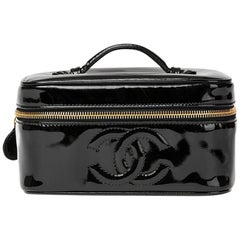 1996 Chanel Black Patent Leather Vintage Vanity Case