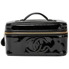 1996 Chanel Black Patent Leather Vintage Vanity Case 