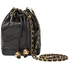 1996 Chanel Black Lambskin Vintage Mini Bucket Bag