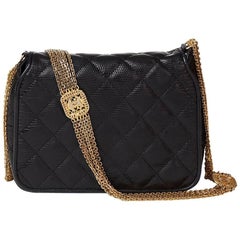 1987 Chanel Black Quilted Lizard Leather Vintage Timeless Shoulder Bag 