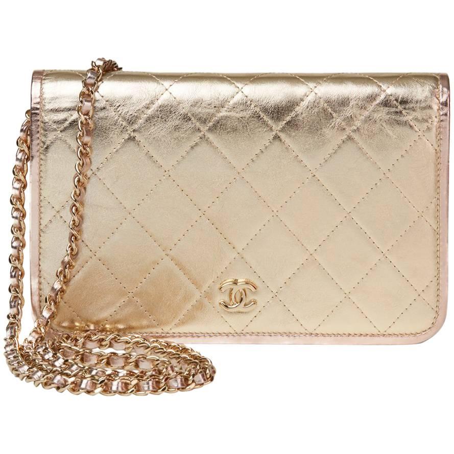 2017 Chanel Gold Quilted Metallic Calfskin Leather Wallet-On-Chain Woc