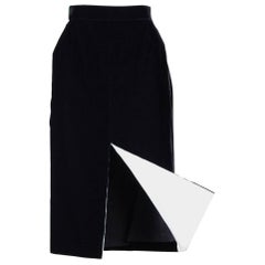 Vintage 1980s Ara Modell Black Velvet Pencil Skirt with White Lined Slit Size S