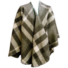Burberry Stylish Gray Plaid Wool Shawl Wrap