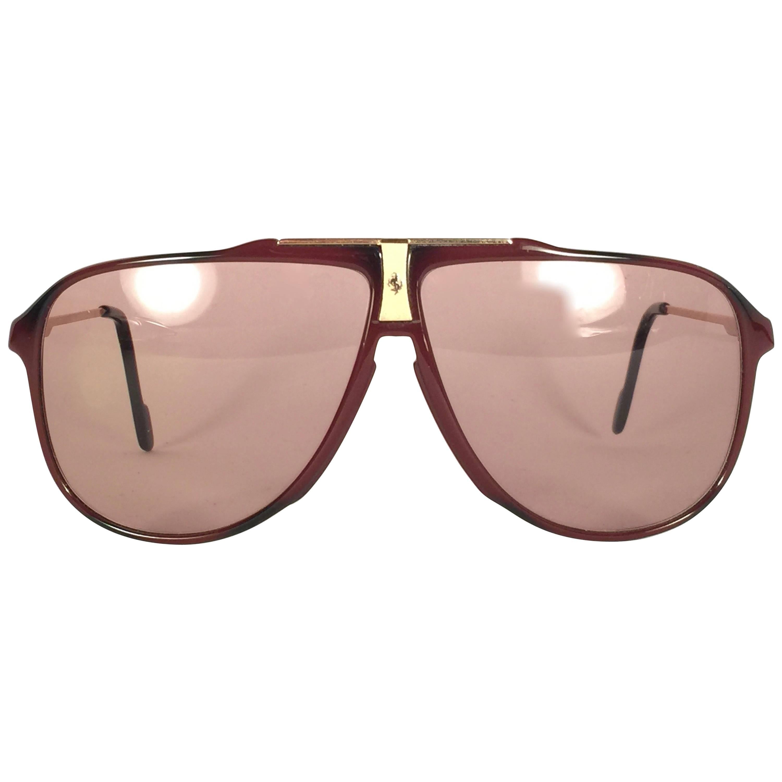 Mint Vintage Ferrari Bordeaux & Gold Accents 1980 Made in Italy Sunglasses