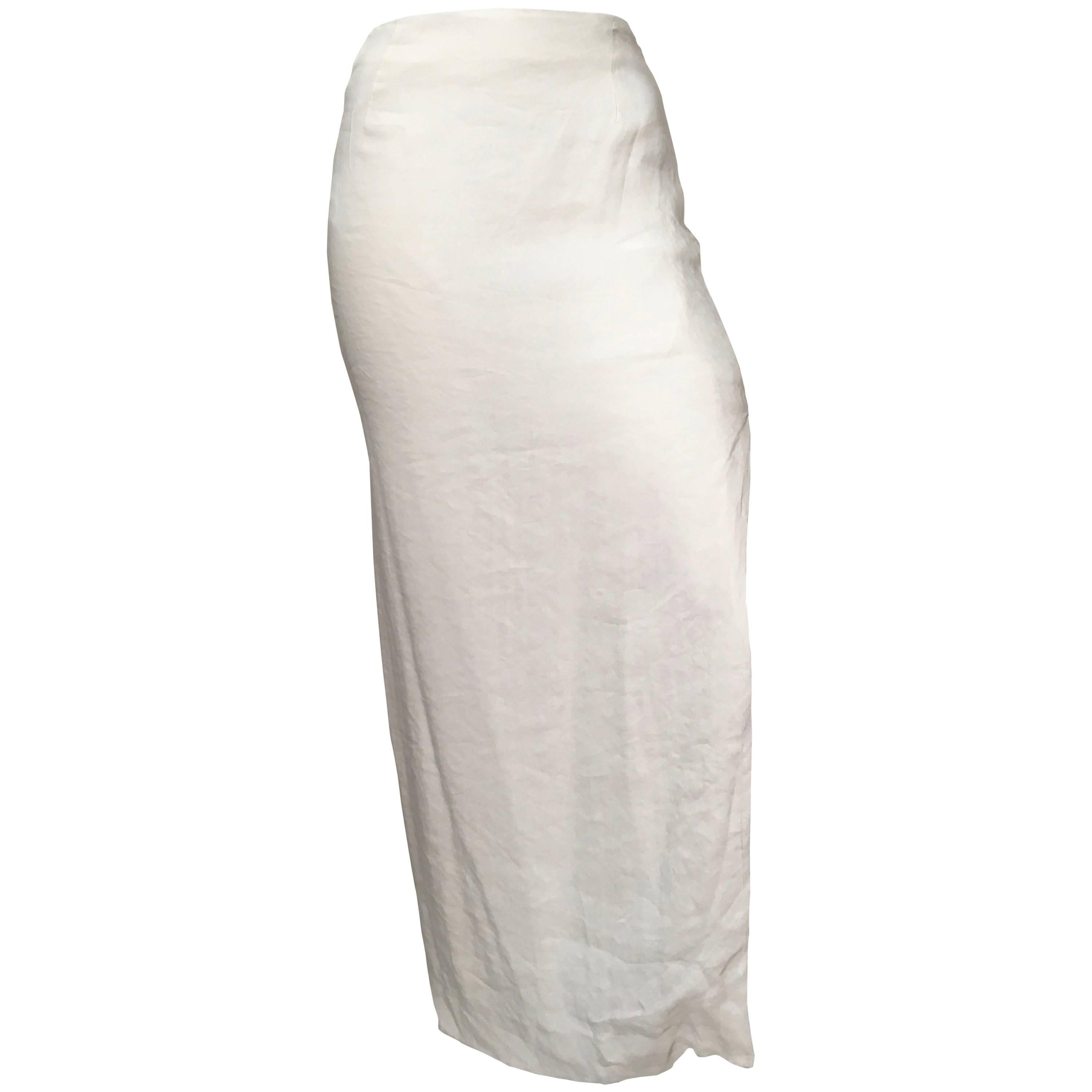 Gianfranco Ferre White Linen Maxi Skirt Size 6  For Sale