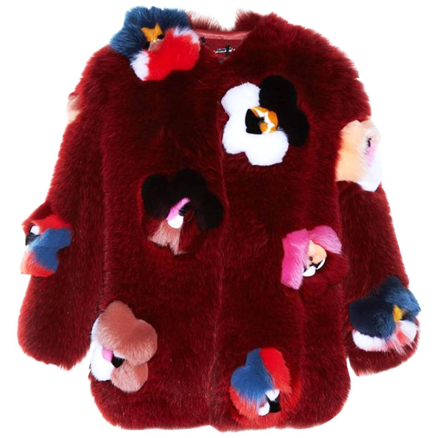 Fendi Ruby Red Fox Fur and  Flower Applique Jacket Size IT40, 2016   