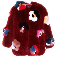 Fendi Ruby Red Fox Fur and  Flower Applique Jacket Size IT40, 2016