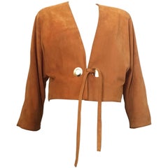 Vintage Anne Klein by Donna Karan 1980s Tan Suede Bolero Jacket Size 10 / 12.