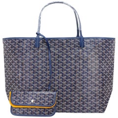 Goyard Saint Louis GM Tote Bag Pouch Navy Marine Shopping Purse Unisex Auth  New