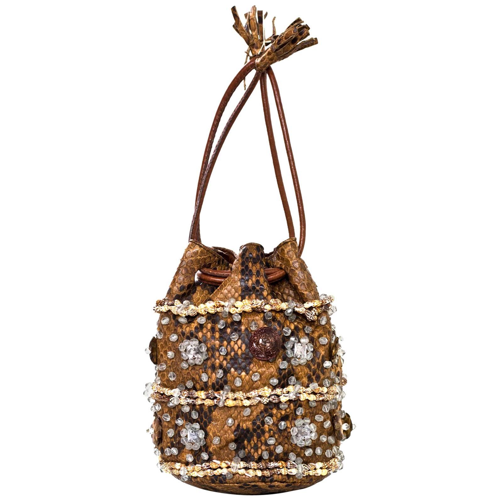 Prada Brown Python Beaded Mini Bucket Bag For Sale at 1stDibs 