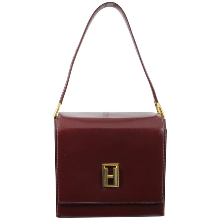 24 Fbg St Honoré Vintage Hermes Burgundy leather Bag at 1stDibs