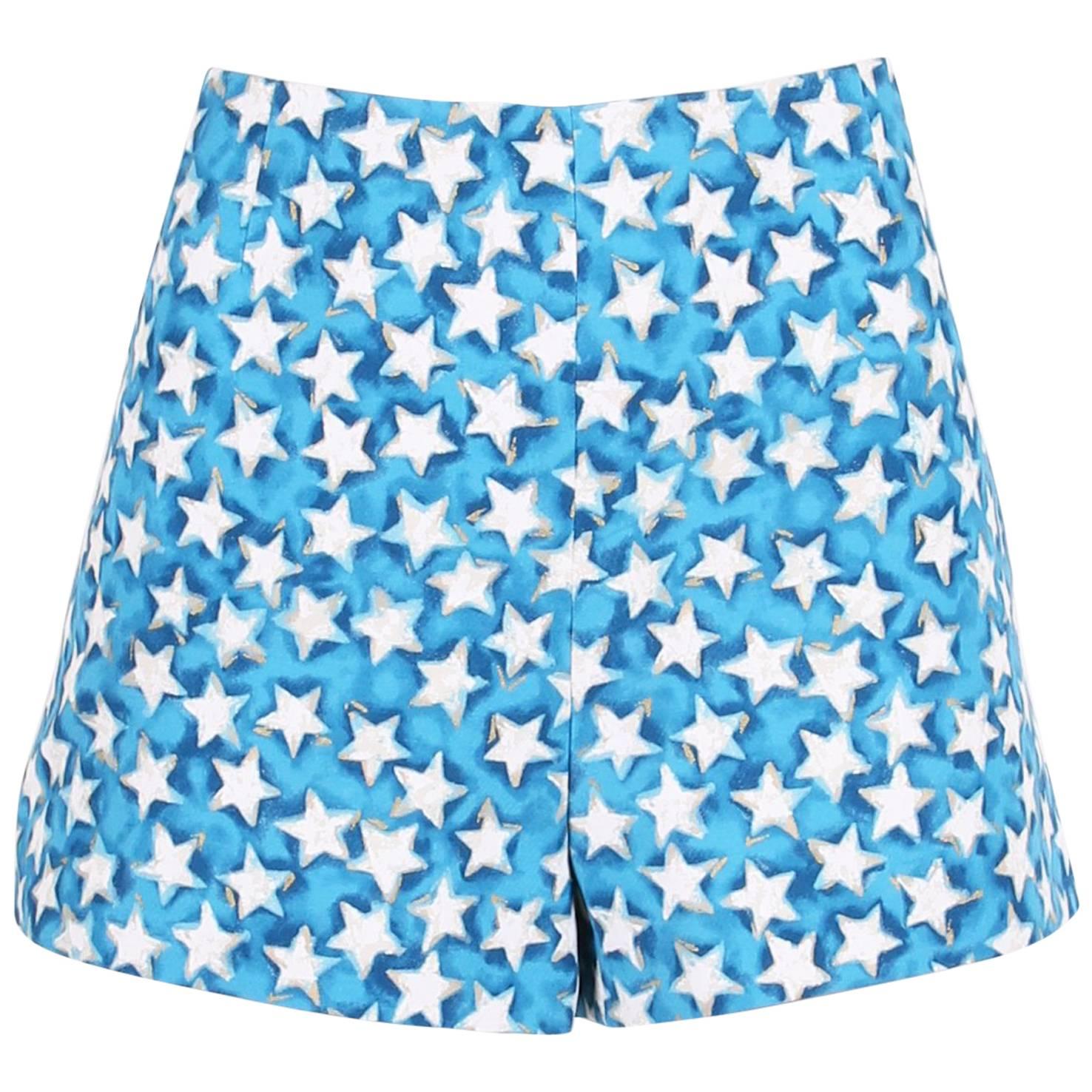 Valentino Blue White and Gold Star Print Shorts For Sale