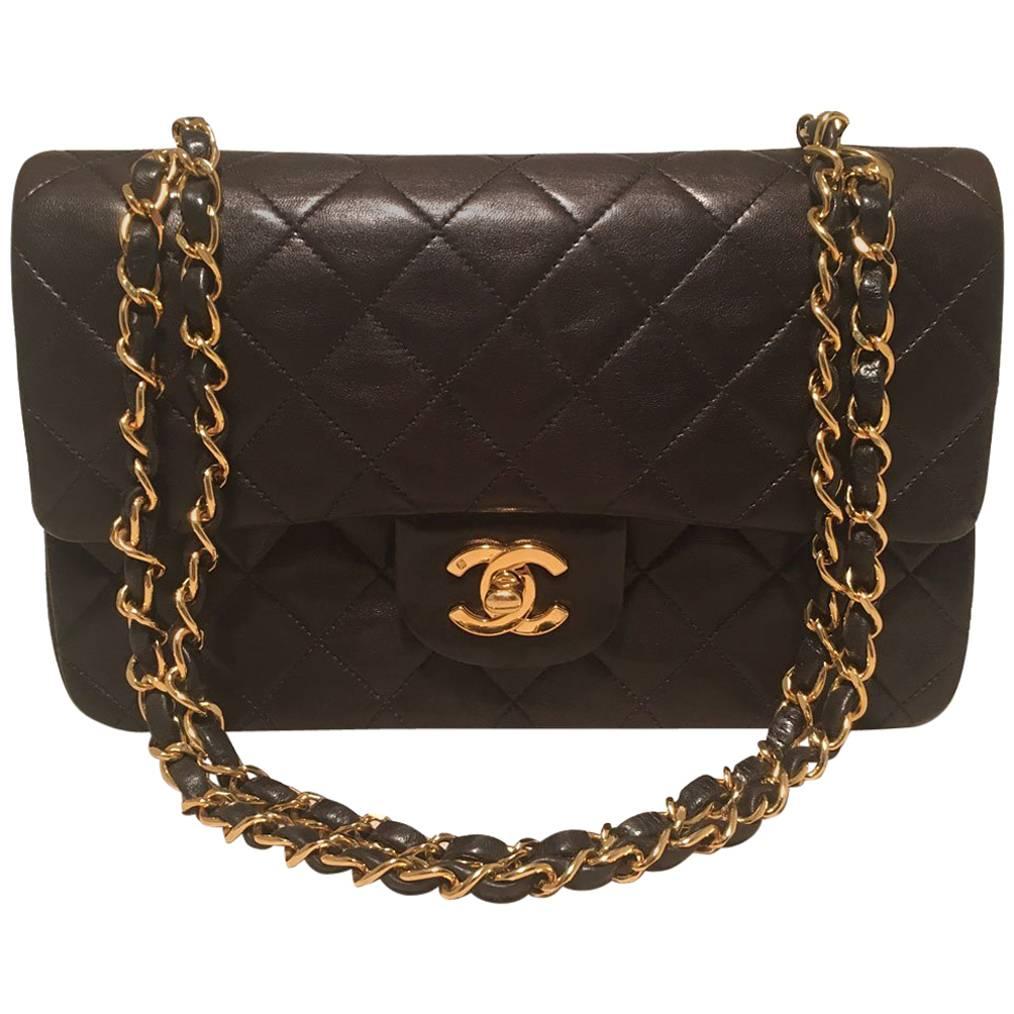 Chanel Black Brown 9 inch 2.55 Double Flap Classic Shoulder Bag